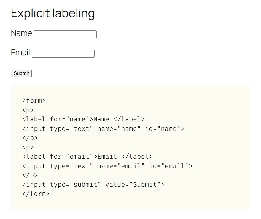 Example of explicit labeling showing the code and form.